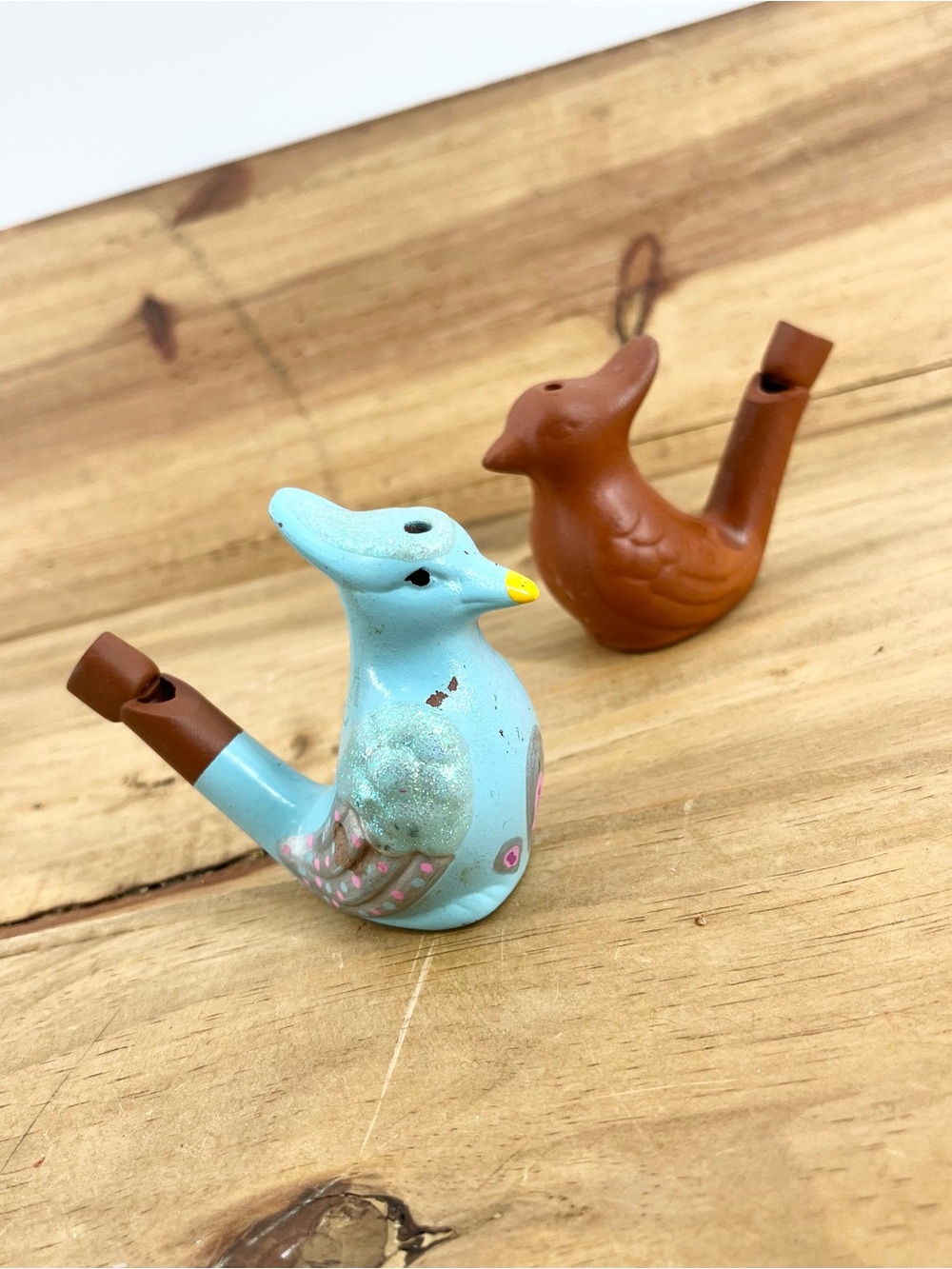 Hand-Painted Blue Pottery Bird Whistle